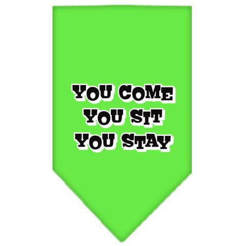 You Come, You Sit, You Stay Screen Print Bandana Lime Green Large