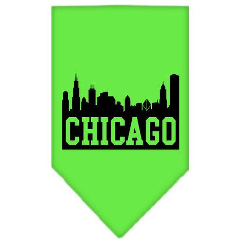 Chicago Skyline Screen Print Bandana Lime Green Small