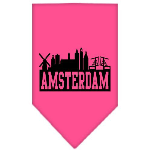 Amsterdam Skyline Screen Print Bandana Bright Pink Small