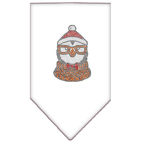 Hipster Penguin Rhinestone Bandana White Large