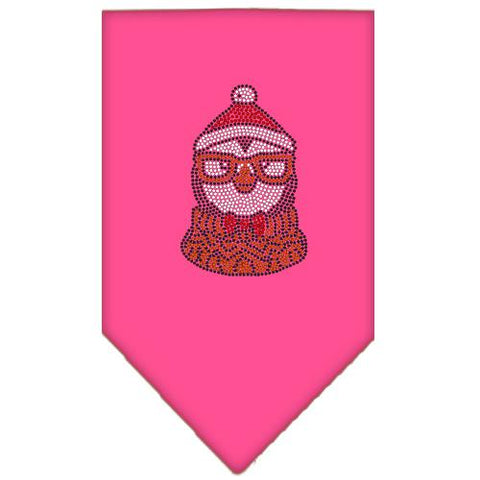 Hipster Penguin Rhinestone Bandana Bright Pink Small