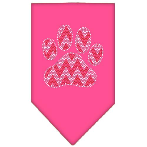 Candy Cane Chevron Paw Rhinestone Bandana Bright Pink Large