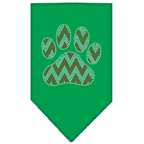 Candy Cane Chevron Paw Rhinestone Bandana Emerald Green Large