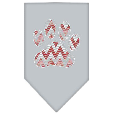 Candy Cane Chevron Paw Rhinestone Bandana Grey Large