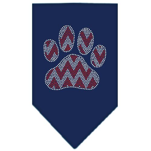 Candy Cane Chevron Paw Rhinestone Bandana Navy Blue Large