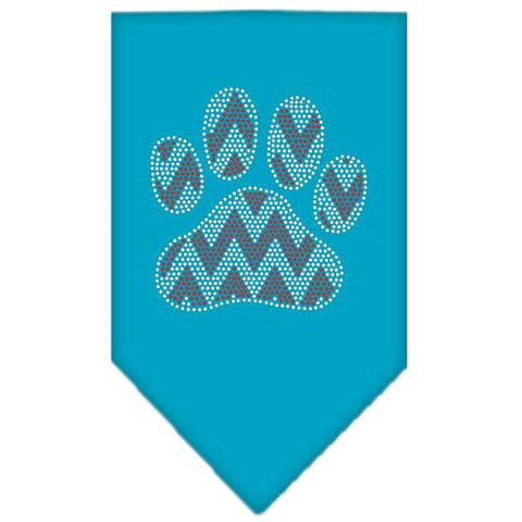 Candy Cane Chevron Paw Rhinestone Bandana Turquoise Large