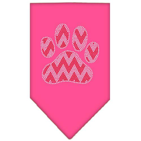 Candy Cane Chevron Paw Rhinestone Bandana Bright Pink Small