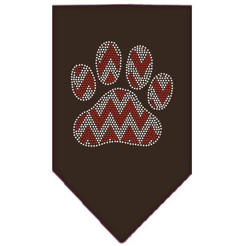 Candy Cane Chevron Paw Rhinestone Bandana Brown Small