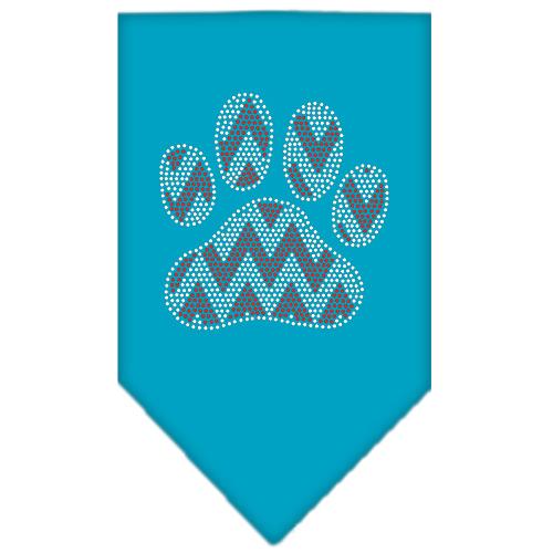 Candy Cane Chevron Paw Rhinestone Bandana Turquoise Small