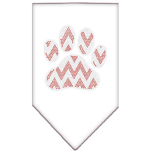 Candy Cane Chevron Paw Rhinestone Bandana White Small