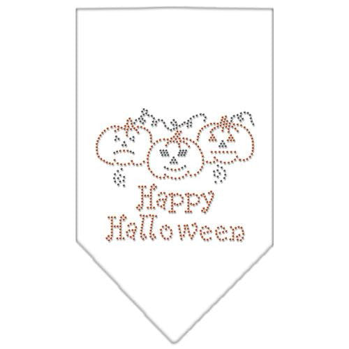 Happy Halloween Rhinestone Bandana White Large