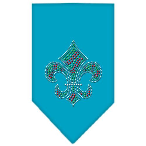 Christmas Fleur De Lis Rhinestone Bandana Turquoise Large