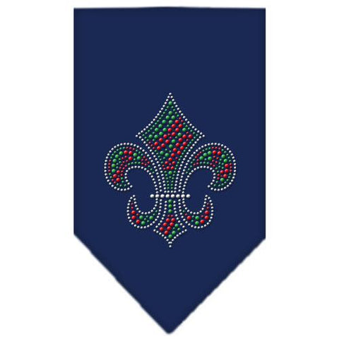 Christmas Fleur De Lis Rhinestone Bandana Navy Blue Small