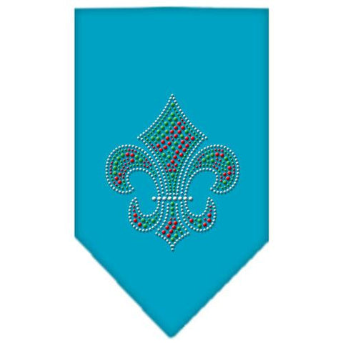 Christmas Fleur De Lis Rhinestone Bandana Turquoise Small