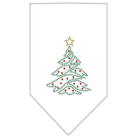 Christmas Tree Rhinestone Bandana White Large