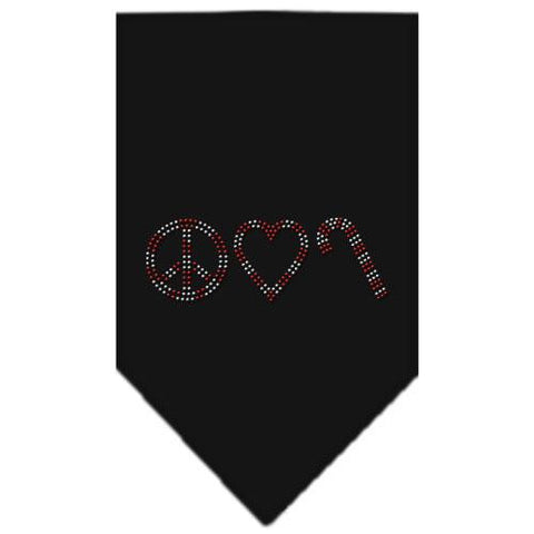 Peace Love Candy Cane Rhinestone Bandana Black Large