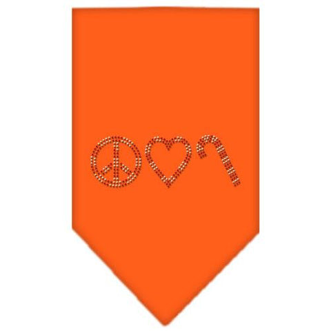 Peace Love Candy Cane Rhinestone Bandana Orange Large