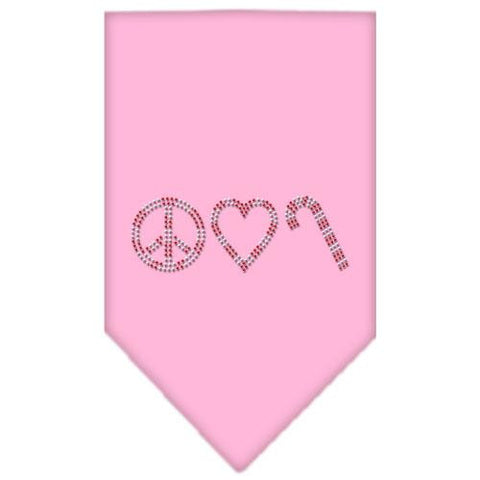 Peace Love Candy Cane Rhinestone Bandana Light Pink Small