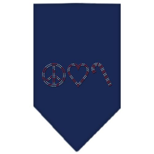 Peace Love Candy Cane Rhinestone Bandana Navy Blue Small