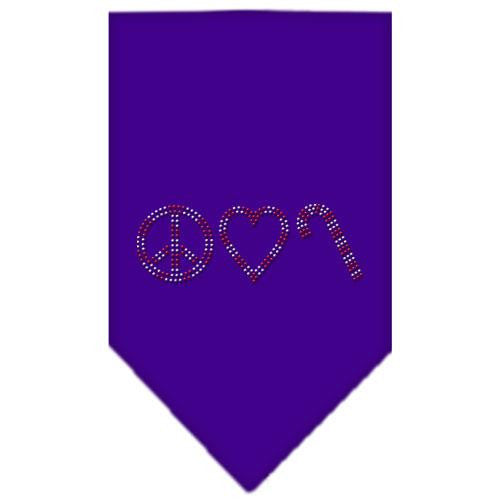 Peace Love Candy Cane Rhinestone Bandana Purple Small