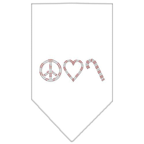 Peace Love Candy Cane Rhinestone Bandana White Small