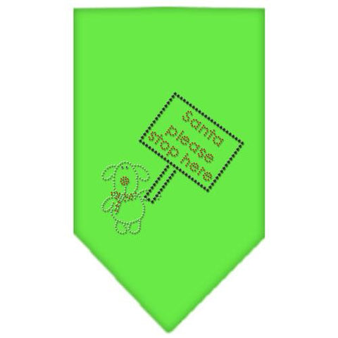 Santa Please Stop here Rhinestone Bandana Lime Green Large