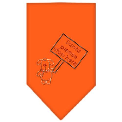 Santa Please Stop here Rhinestone Bandana Orange Large