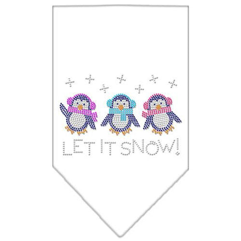 Let It Snow Penguins Rhinestone Bandana White Large