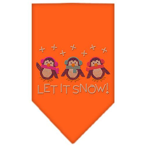 Let It Snow Penguins Rhinestone Bandana Orange Small