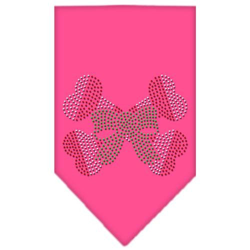 Candy Cane Crossbones Rhinestone Bandana Bright Pink Large