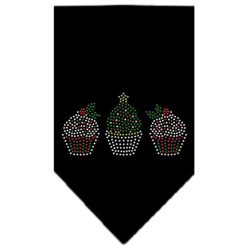 Christmas Cupcakes Rhinestone Bandana Black Large