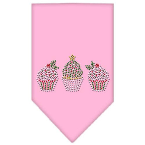 Christmas Cupcakes Rhinestone Bandana Light Pink Large