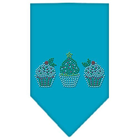 Christmas Cupcakes Rhinestone Bandana Turquoise Large