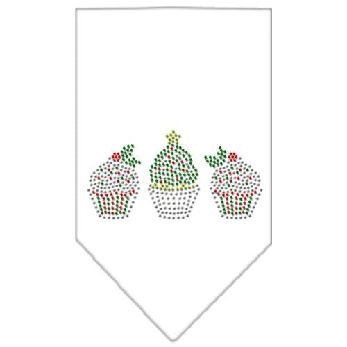 Christmas Cupcakes Rhinestone Bandana White Large