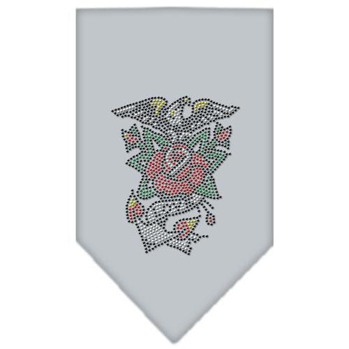 Eagle Rose Rhinestone Bandana Grey Small