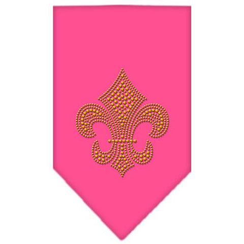 Fleur De Lis Gold Rhinestone Bandana Bright Pink Large