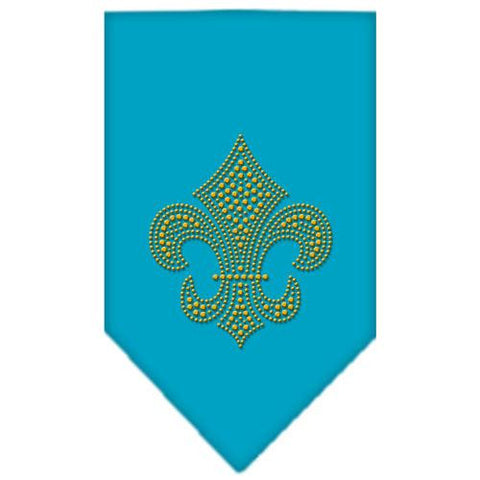 Fleur De Lis Gold Rhinestone Bandana Turquoise Large