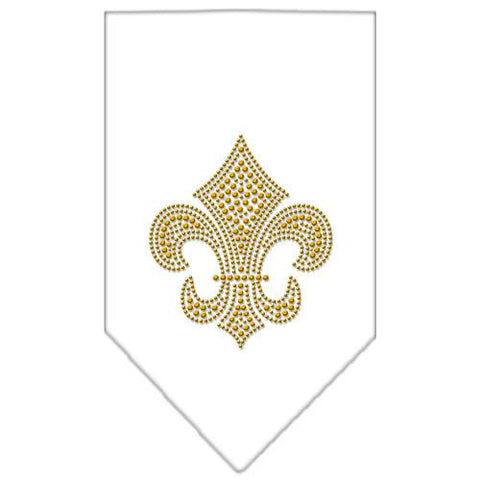 Fleur De Lis Gold Rhinestone Bandana White Large