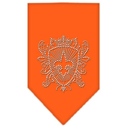 Fleur De Lis Shield Rhinestone Bandana Orange Large