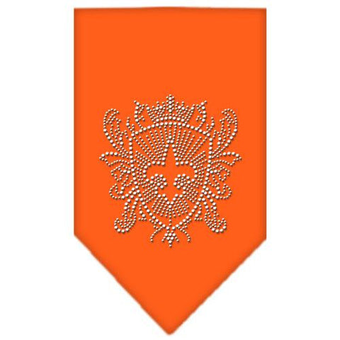 Fleur De Lis Shield Rhinestone Bandana Orange Large