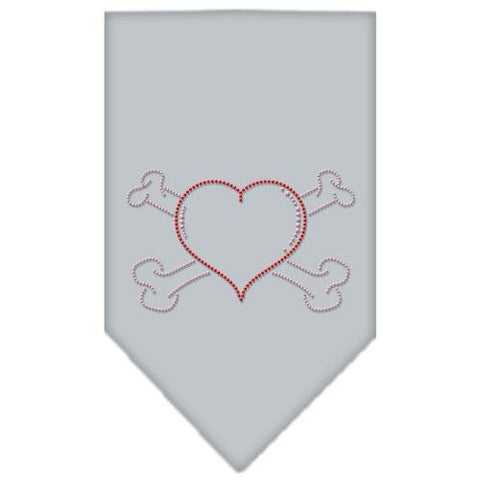 Heart Crossbone Rhinestone Bandana Grey Large