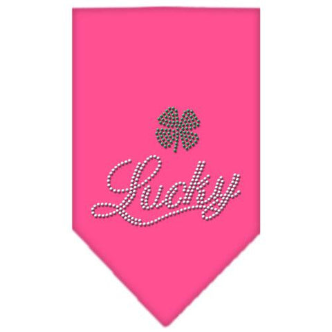 Lucky Script Rhinestone Bandana Bright Pink Small