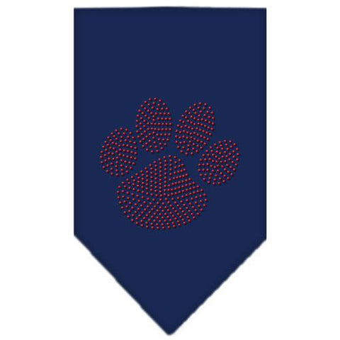 Paw Red Rhinestone Bandana Navy Blue Small