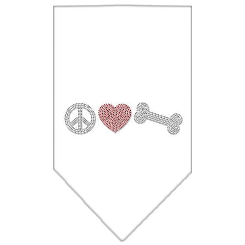 Peace Love Bone Rhinestone Bandana White Large