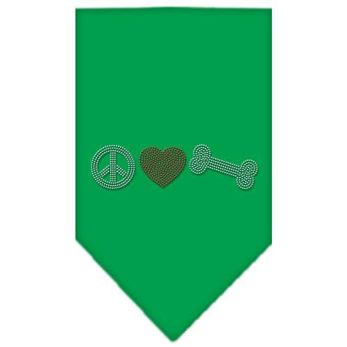 Peace Love Bone Rhinestone Bandana Emerald Green Small