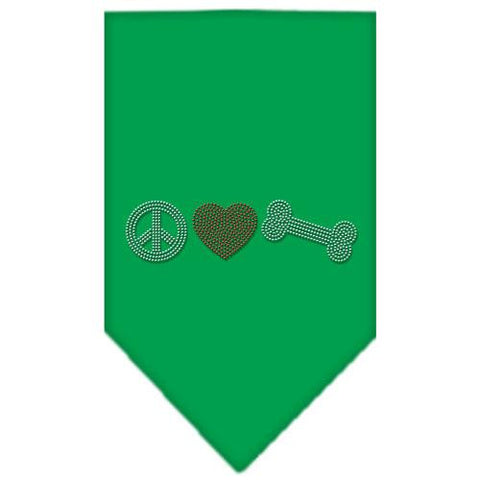 Peace Love Bone Rhinestone Bandana Emerald Green Small