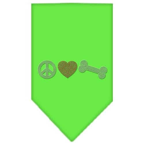 Peace Love Bone Rhinestone Bandana Lime Green Small