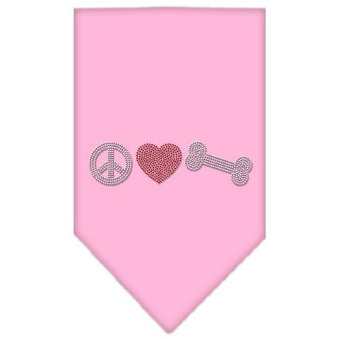 Peace Love Bone Rhinestone Bandana Light Pink Small