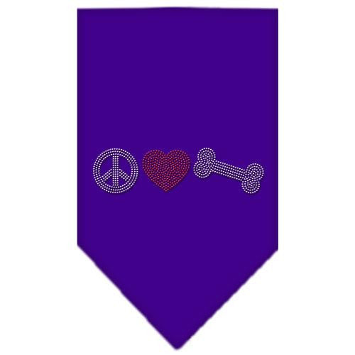 Peace Love Bone Rhinestone Bandana Purple Small