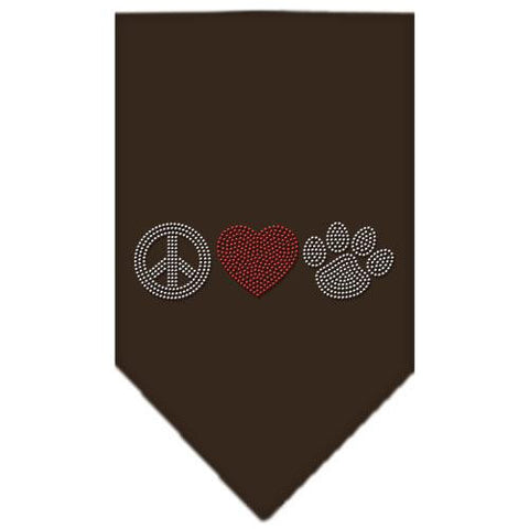 Peace Love Paw Rhinestone Bandana Cocoa Large